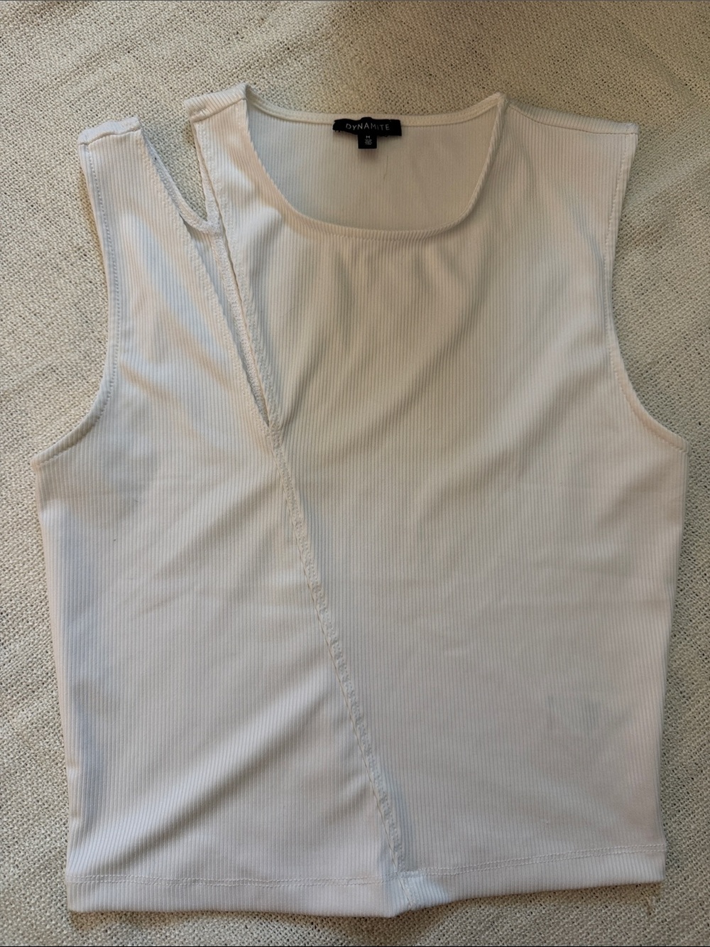 Dynamite Cream Ribbed Tank with Diagonal Seam